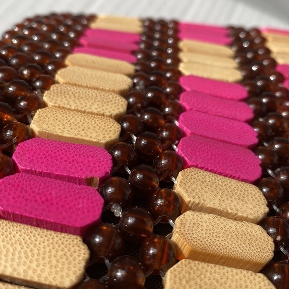 HANDMADE Wood & Bead African Inspired Wallet Brown Pink & Tan\Natural Unique - Picture 3 of 16
